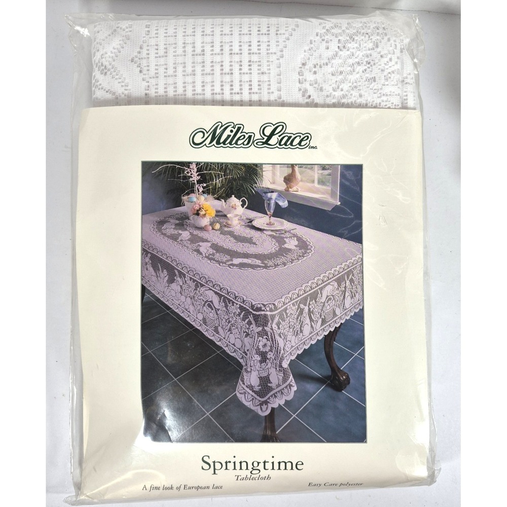 Miles Lace Tablecloth Unisex 60x102 White New Springtime Bunny Floral Easter